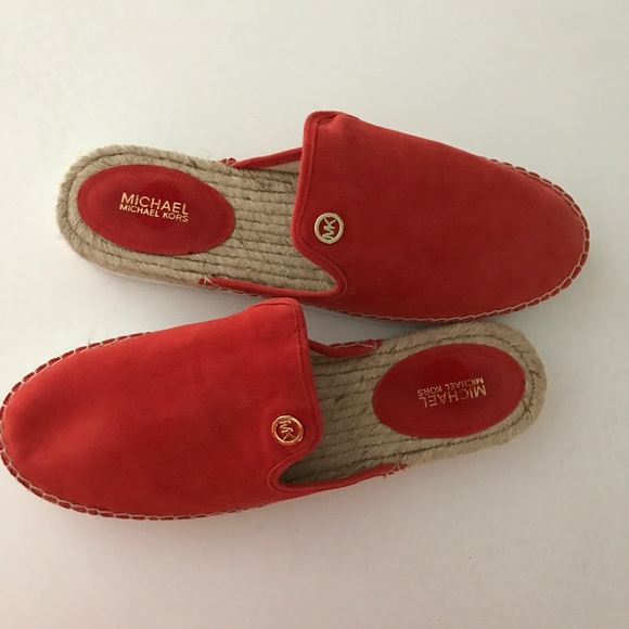 NWOT Michael Kors Red/Orange Suede Mules - 10M - Picture 2 of 4